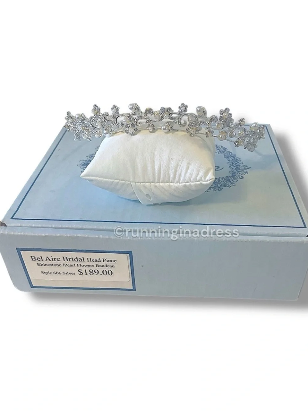 Vtg 90s Bel Aire Bridal Headpiece Style 606 Silver Pearl Rhinestone Tiara Crown